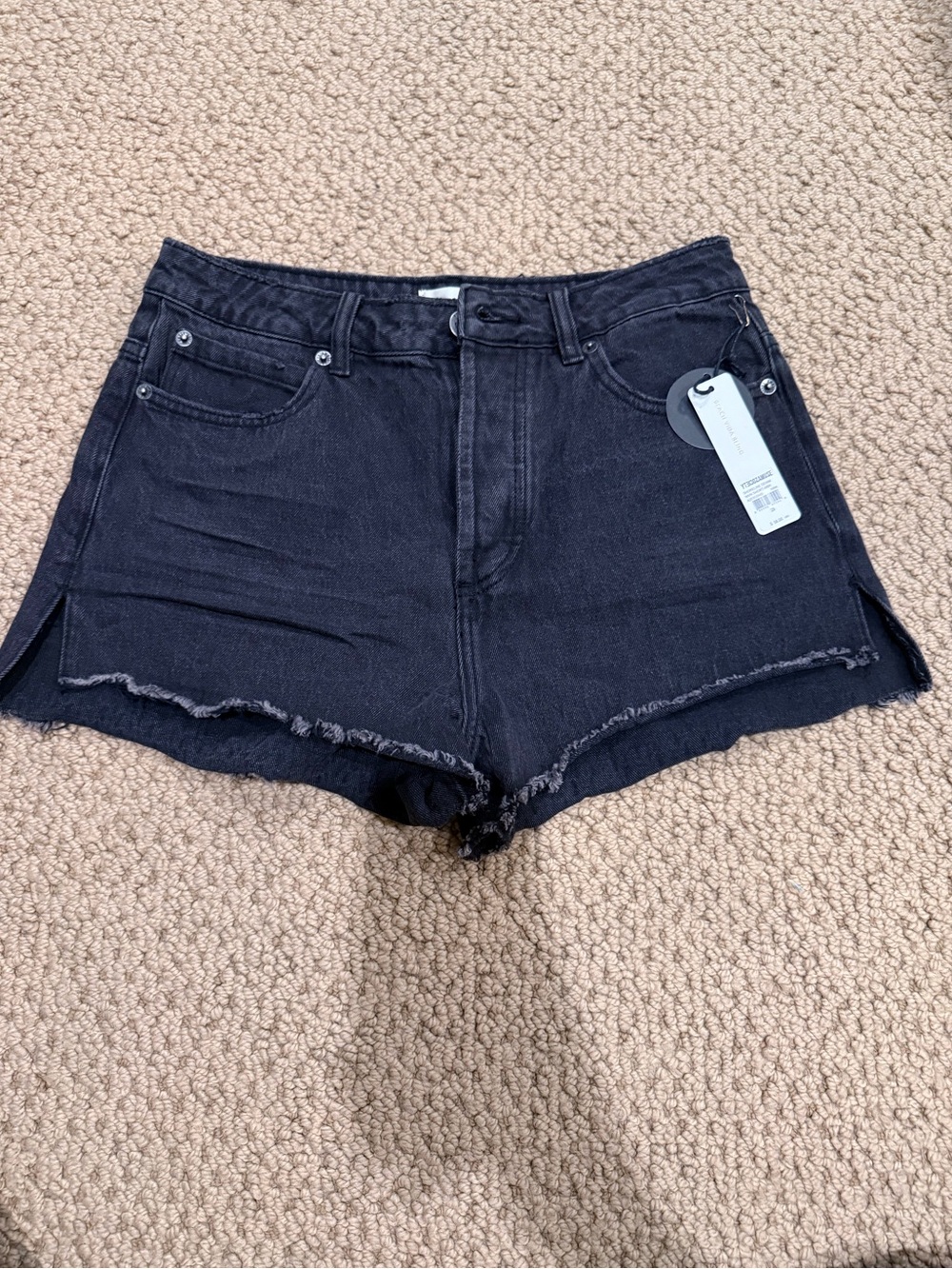 Amuse Society Washed Black High-Rise Frayed Hem Jean Shorts
